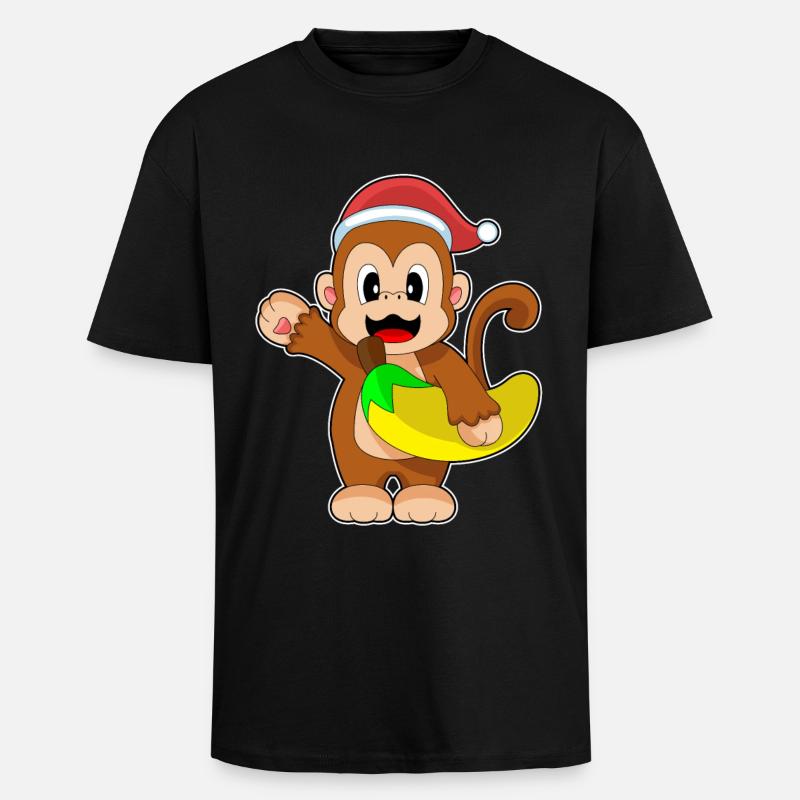 Singe Noël Banane - T-shirt unisexe oversize épais - noir