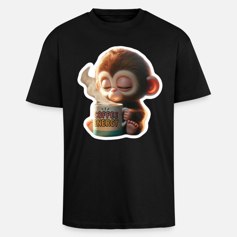 Kaffee Energie Affe Illustration - Oversized Heavyweight Unisex T-Shirt - Schwarz