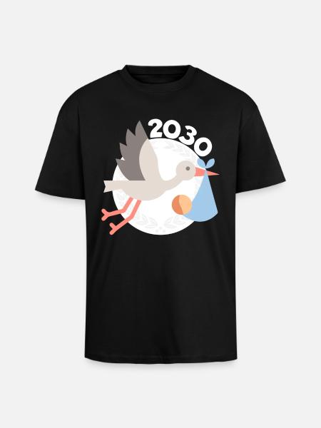 Cigogne avec bébé 2030 - T-shirt unisexe oversize épais - noir