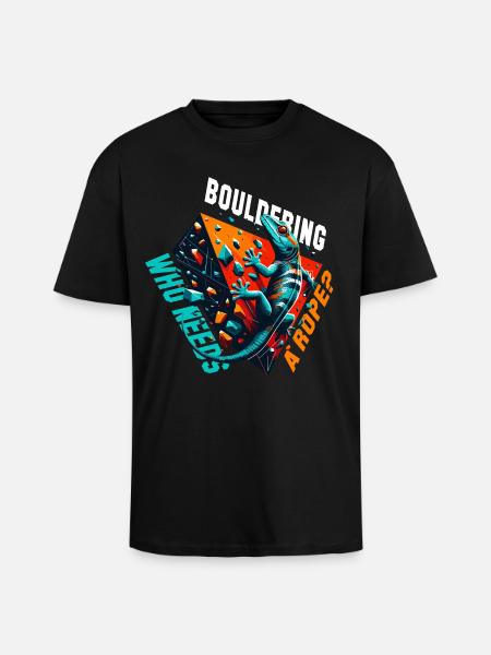 Bouldering Gecko Rope? Gift - Unisex Oversized Heavyweight T-shirt - black