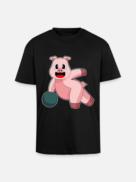 Pig Bowling Bowling Ball - Unisex Oversized Heavyweight T-shirt - black