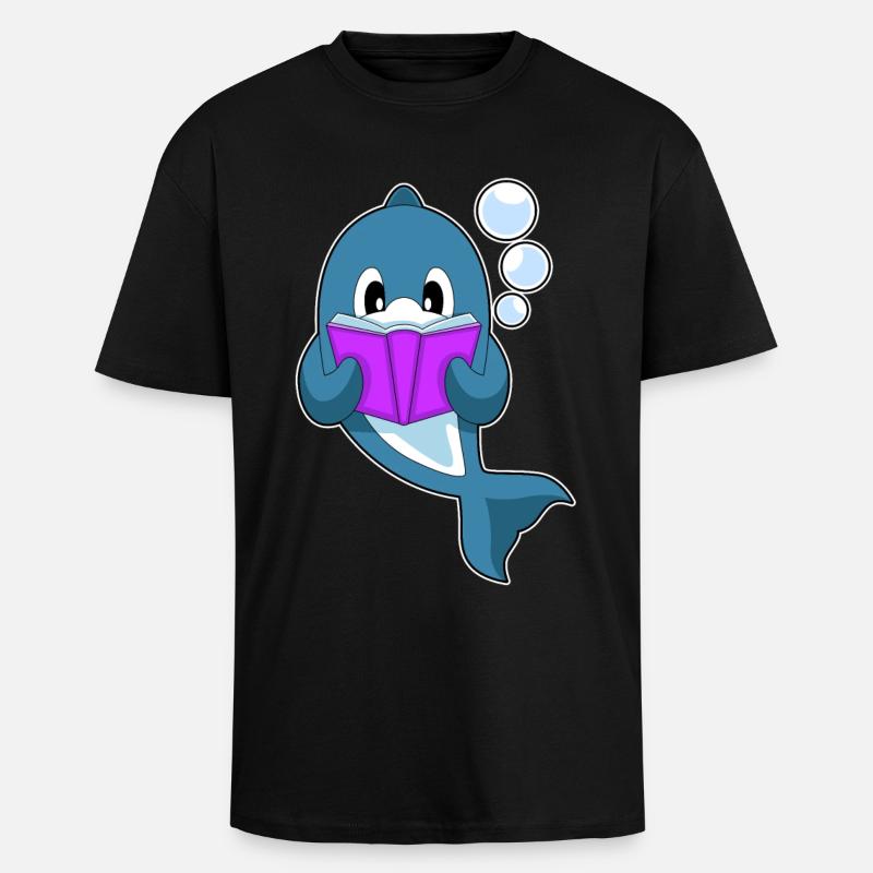 Livre de lecture de dauphin - T-shirt unisexe oversize épais - noir