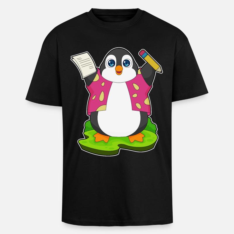 Pinguin Bleistift Papier Schule - Oversized Heavyweight Unisex T-Shirt - Schwarz