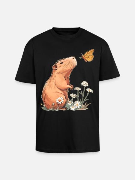 Capybara Butterfly - Unisex Oversized Heavyweight T-shirt - black