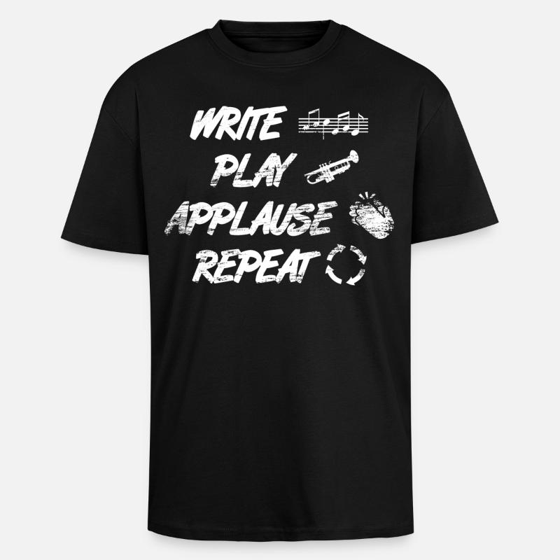 writing, playing, applause, repeating - Unisex Oversized Heavyweight T-shirt - black