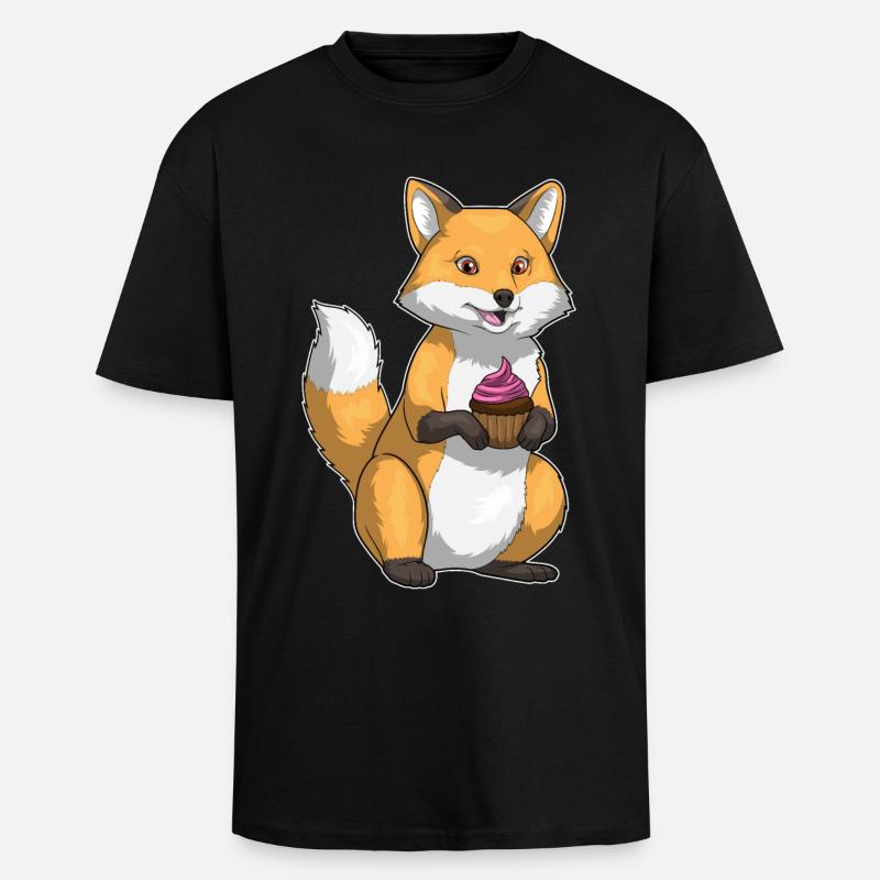 Fox Birthday Cupcake - Unisex Oversized Heavyweight T-shirt - black