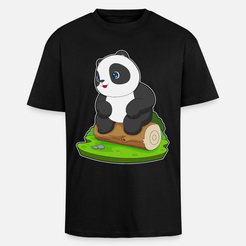 Panda Tree Trunk - Unisex Oversized Heavyweight T-shirt - black
