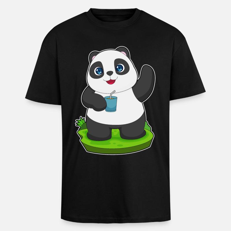 Panda Saft - Oversized Heavyweight Unisex T-Shirt - Schwarz