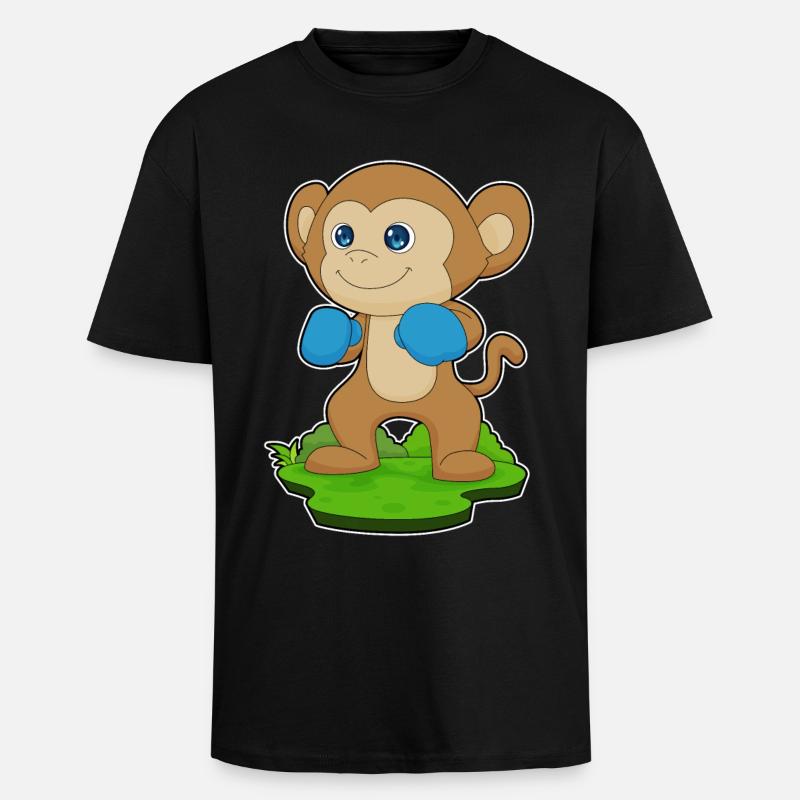 Affe Boxer Boxhandschuhe Boxen - Oversized Heavyweight Unisex T-Shirt - Schwarz
