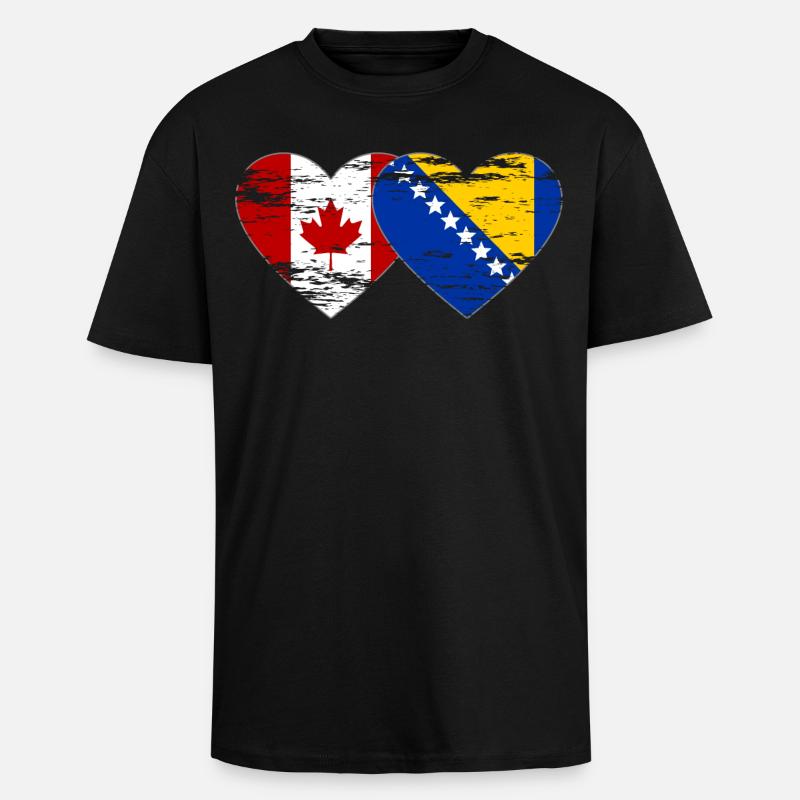 Canada Bosnie drapeau coeur utilisé - T-shirt unisexe oversize épais - noir