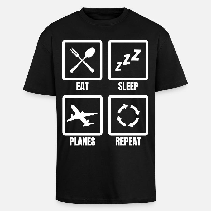Eat Sleep Planes Repeat - Oversized Heavyweight Unisex T-Shirt - Schwarz