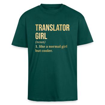Translator - T-shirt unisexe oversize épais - hunter green - Devant - Alina (178cm) & Michal (187cm)