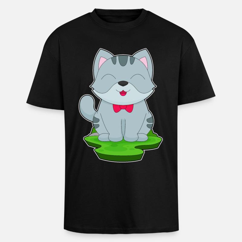 Katze Schleife - Oversized Heavyweight Unisex T-Shirt - Schwarz