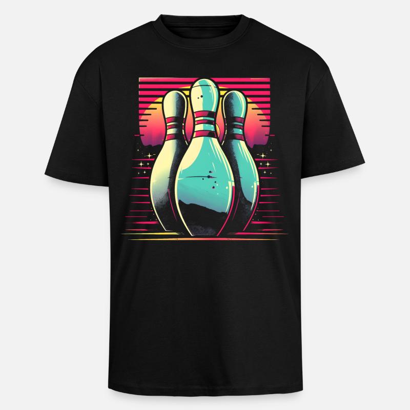 Bowling Synthwave - Oversized Heavyweight Unisex T-Shirt - Schwarz