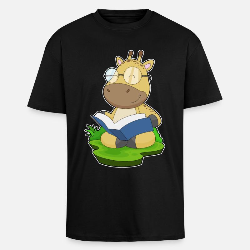 Giraffe Nerd Buch - Oversized Heavyweight Unisex T-Shirt - Schwarz