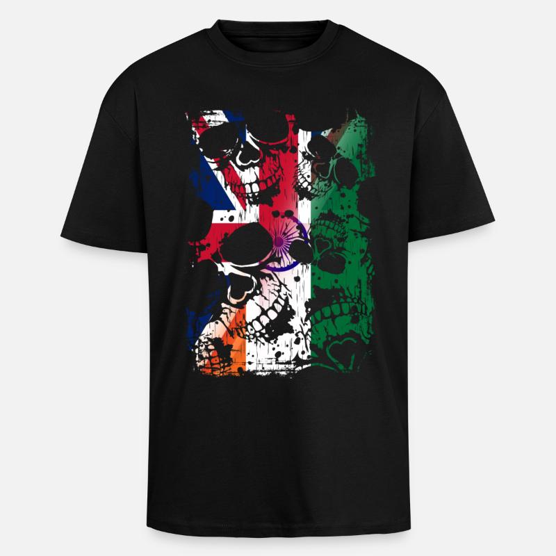 Royaume-Uni Inde Drapeau et crânes - T-shirt unisexe oversize épais - noir