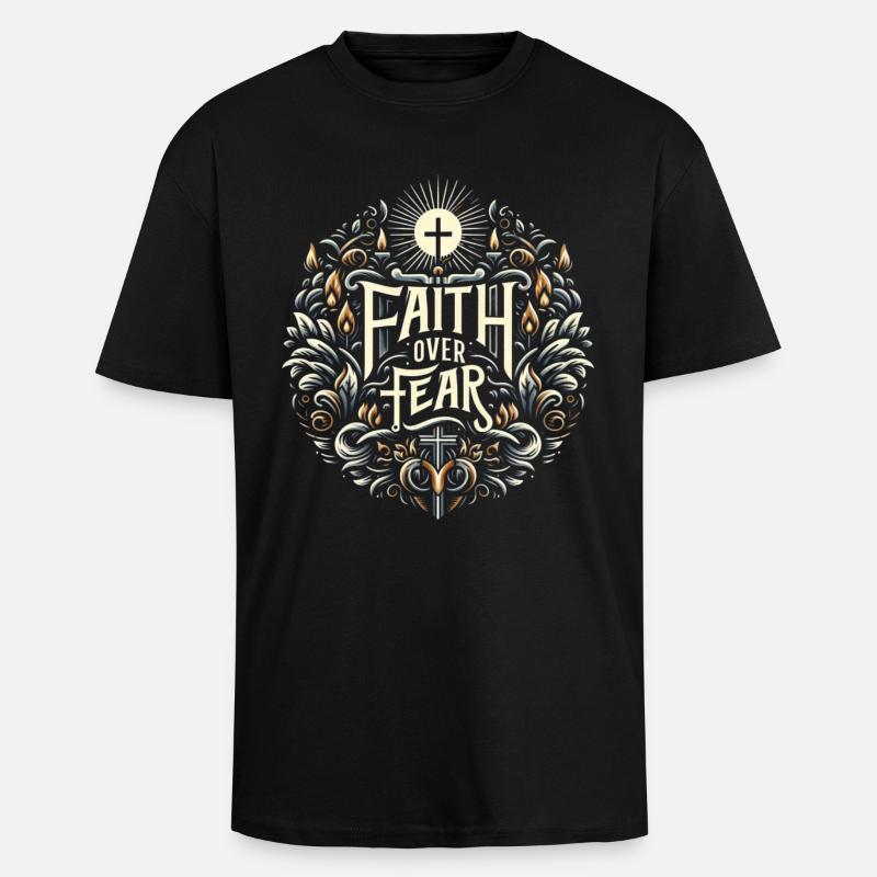 Glaube über Angst Ornament - Oversized Heavyweight Unisex T-Shirt - Schwarz