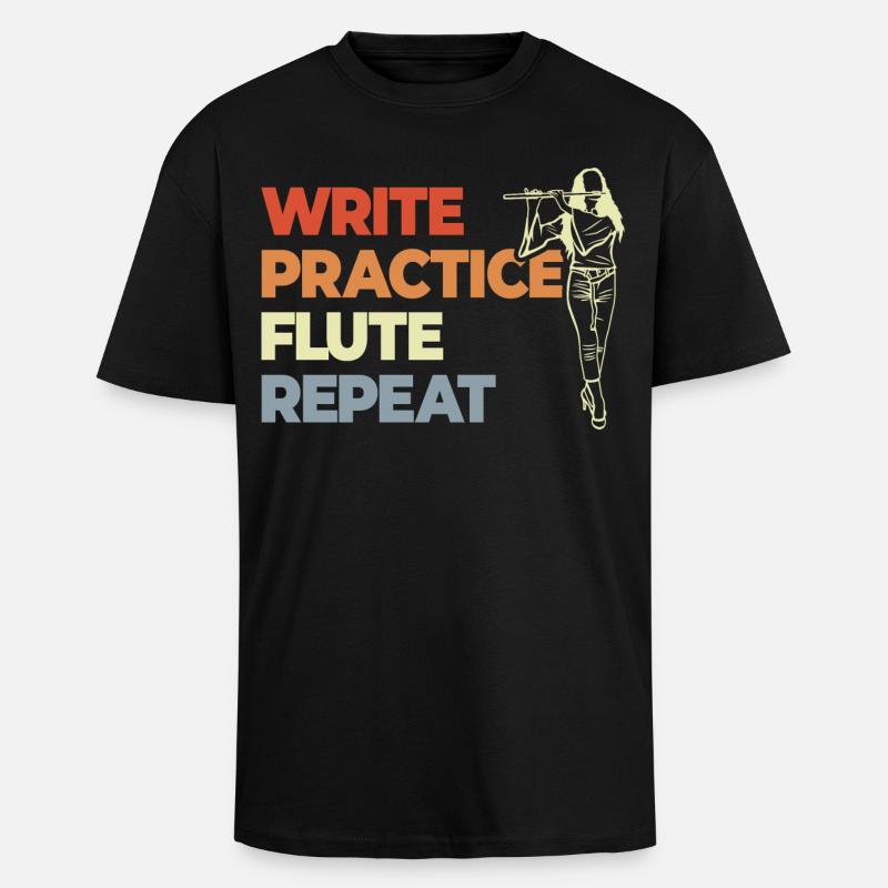 Write Practice Flute Repeat - Unisex Oversized Heavyweight T-shirt - black