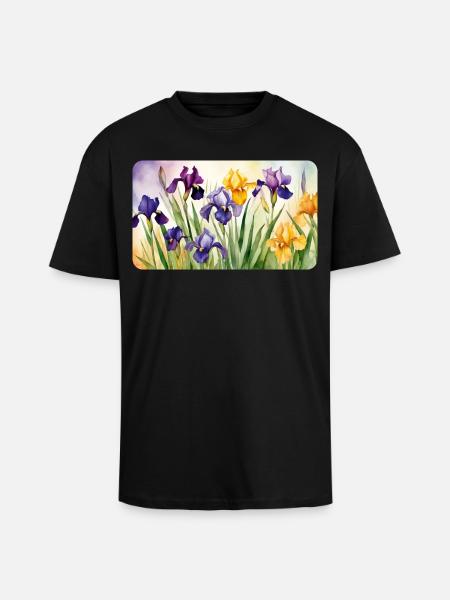 Iris Romantiques - Aquarelles - T-shirt unisexe oversize épais - noir