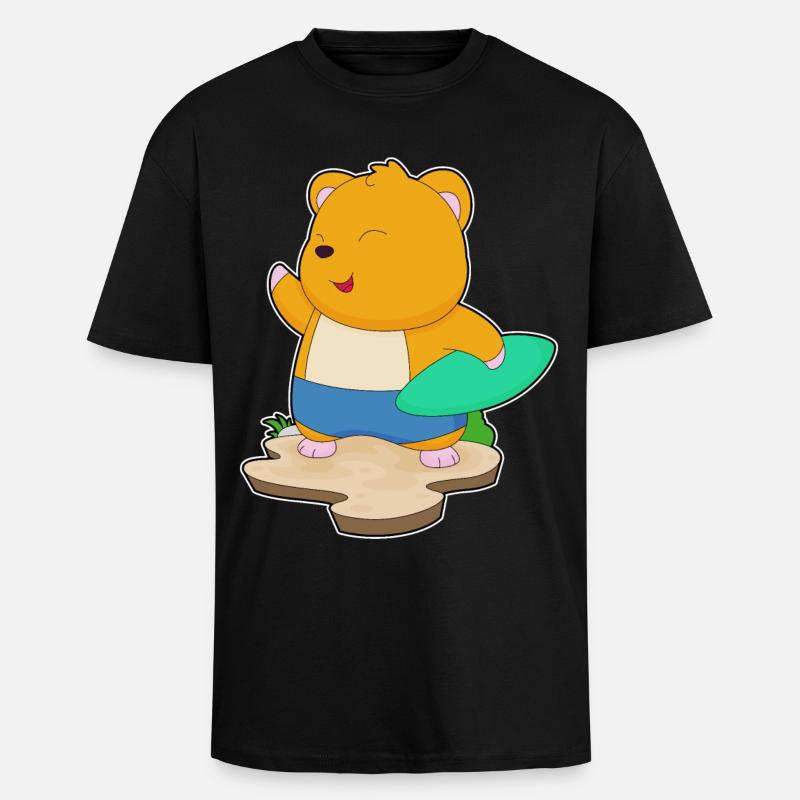 Hamster Surfer Planche de surf - T-shirt unisexe oversize épais - noir