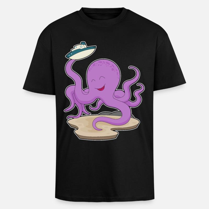 Octopus Toy Boat - Unisex Oversized Heavyweight T-shirt - black