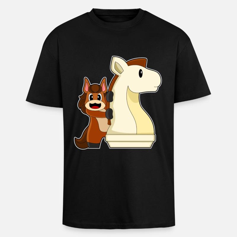 Schachfigur Springer Pferd Schach - Oversized Heavyweight Unisex T-Shirt - Schwarz