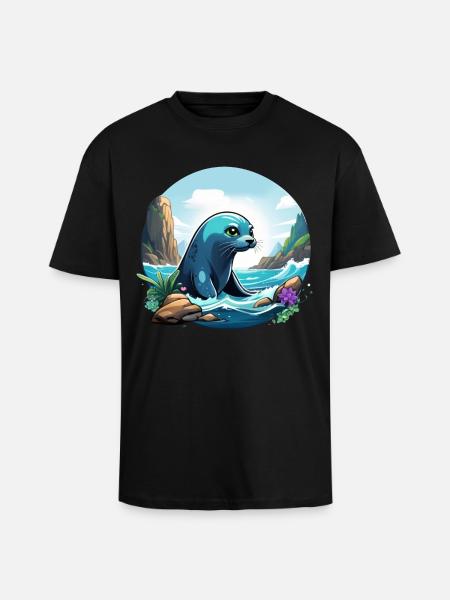 Seal on the coast - Unisex Oversized Heavyweight T-shirt - black
