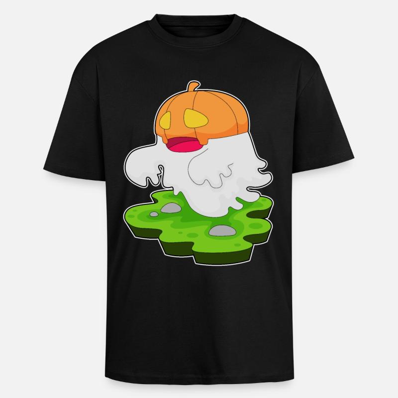 Ghost Halloween Pumpkin - Unisex Oversized Heavyweight T-shirt - black