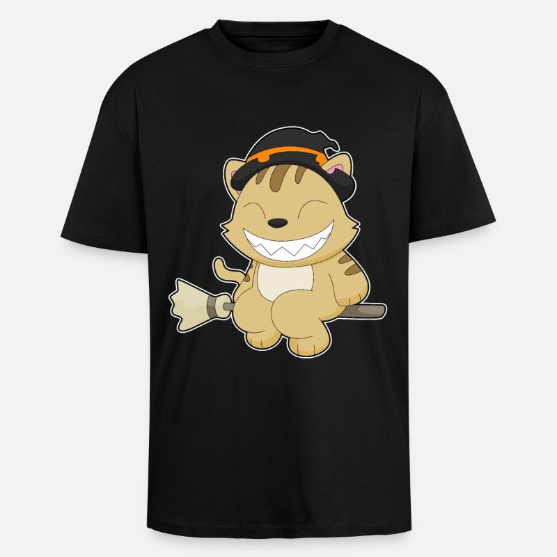 Chat Halloween Sorcière - T-shirt unisexe oversize épais - noir