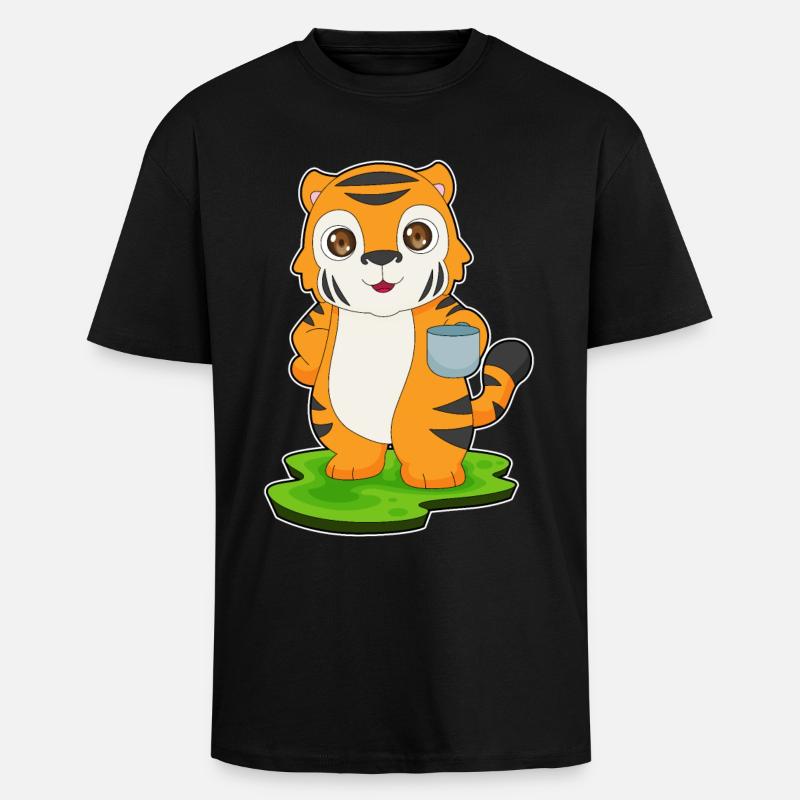 Tiger Kaffee Tasse - Oversized Heavyweight Unisex T-Shirt - Schwarz