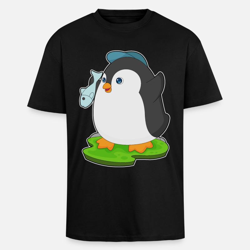 Pinguin Fisch - Oversized Heavyweight Unisex T-Shirt - Schwarz