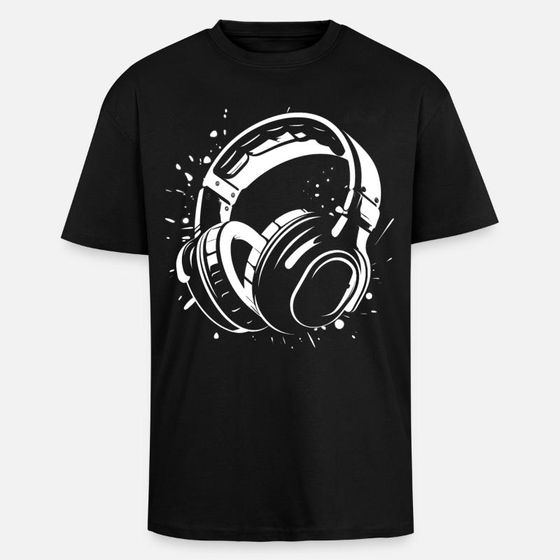 Dj Kopfhörer Skizze - Oversized Heavyweight Unisex T-Shirt - Schwarz