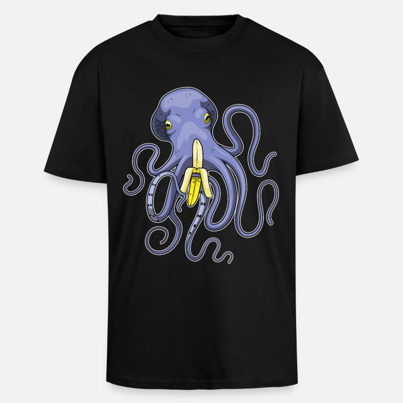 Krake Banane - Oversized Heavyweight Unisex T-Shirt - Schwarz
