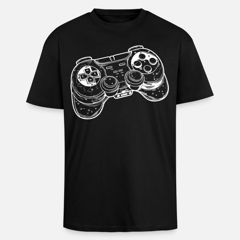 Video Game Controller Drawing - Unisex Oversized Heavyweight T-shirt - black