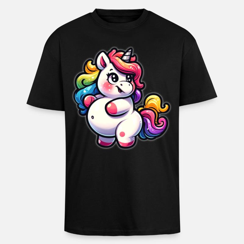 Kunterbuntes Einhorn-Kuscheldesign - Oversized Heavyweight Unisex T-Shirt - Schwarz