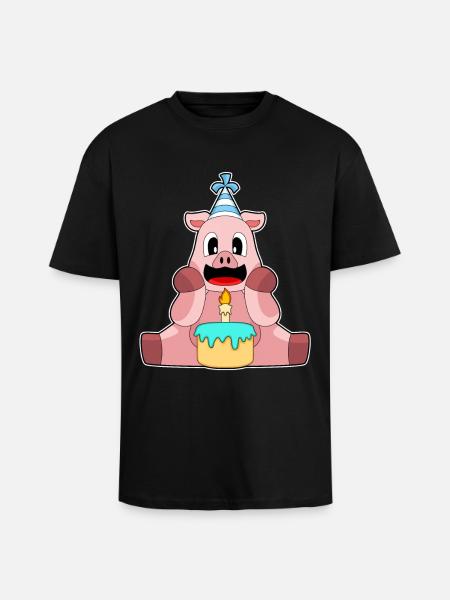 Gâteau d’anniversaire de cochon - T-shirt unisexe oversize épais - noir