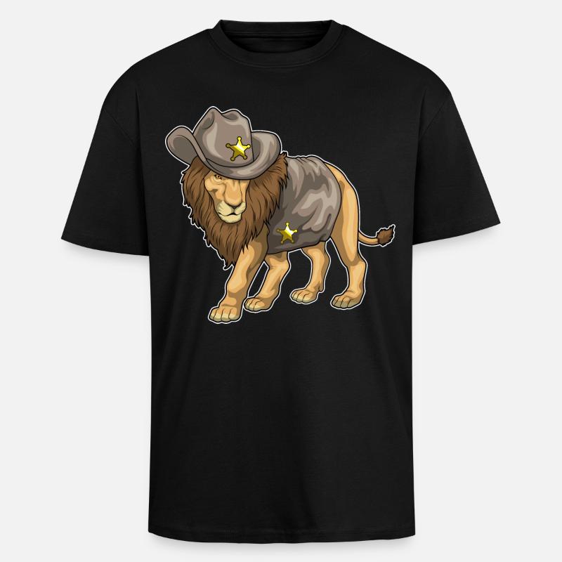 Lion Sheriff Sheriff's Hat - Unisex Oversized Heavyweight T-shirt - black