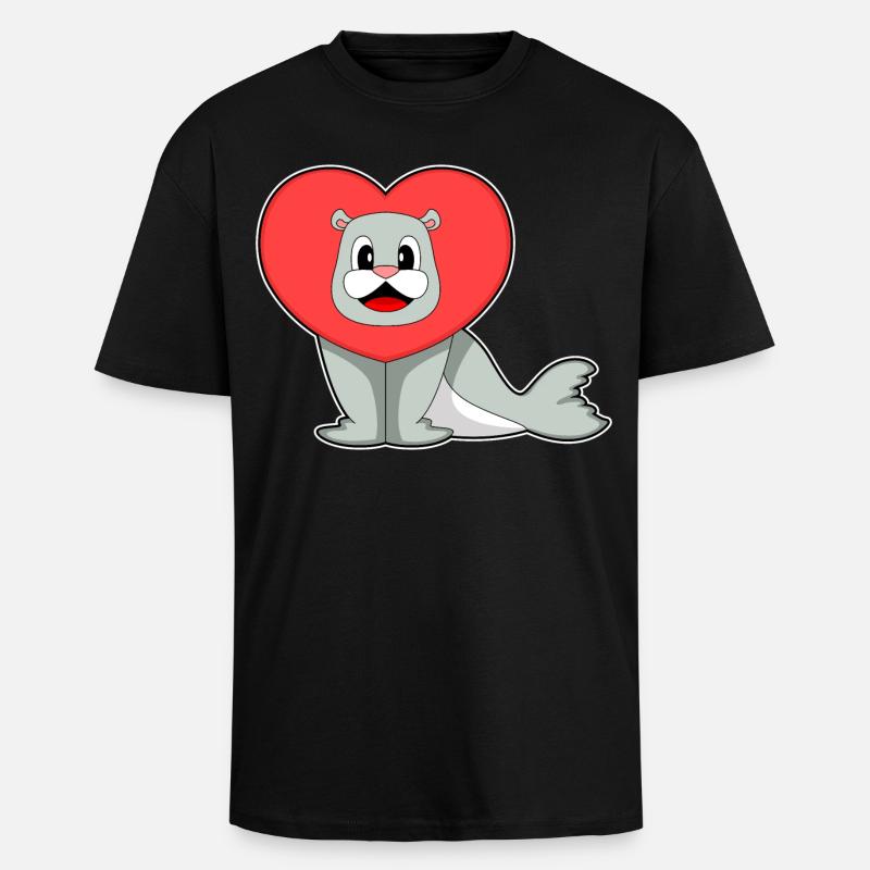 Seehund Herz - Oversized Heavyweight Unisex T-Shirt - Schwarz