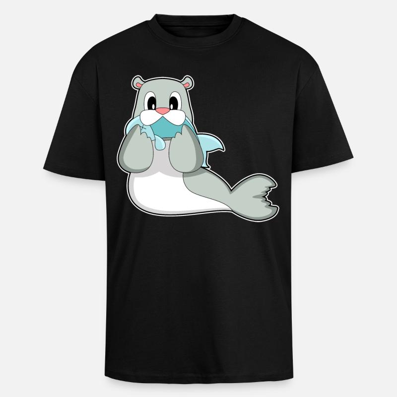 Poisson phoque - T-shirt unisexe oversize épais - noir