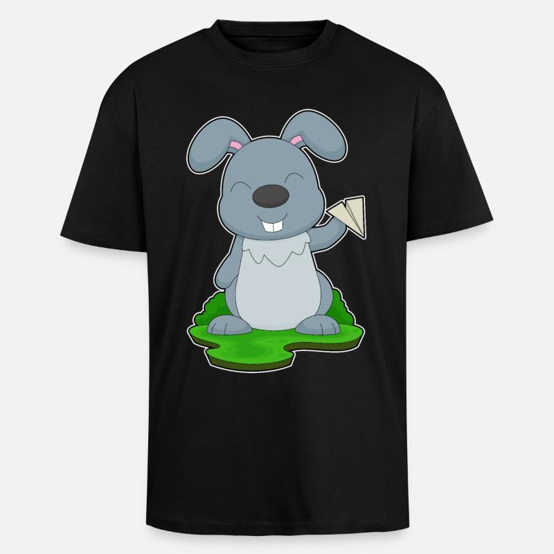 Hase Papierflugzeug - Oversized Heavyweight Unisex T-Shirt - Schwarz