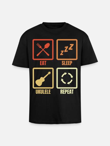 Manger dormir ukulélé répéter - T-shirt unisexe oversize épais - noir