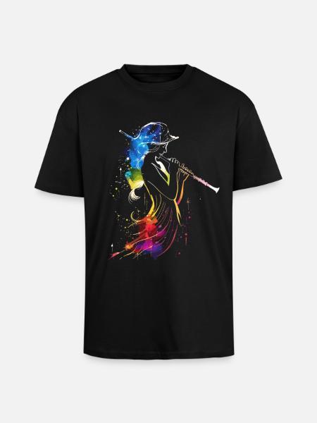 Flute player Retrowave - Unisex Oversized Heavyweight T-shirt - black
