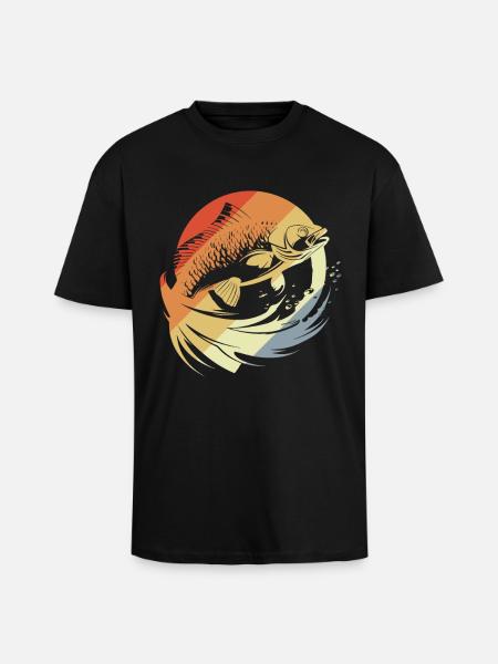 Fish Graphic Retro Look - Unisex Oversized Heavyweight T-shirt - black