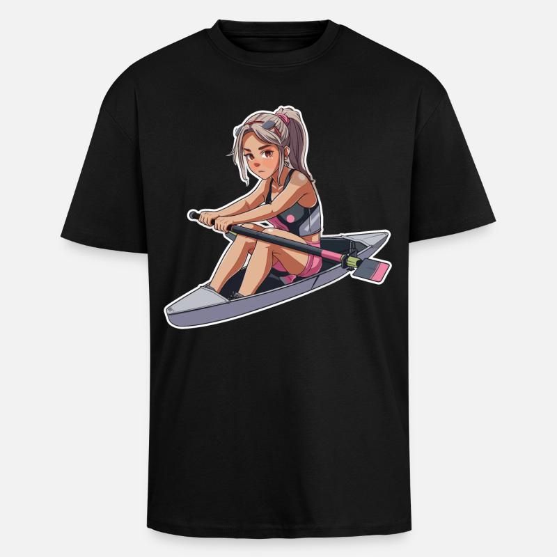 Ruderer Mädchen Grafik - Oversized Heavyweight Unisex T-Shirt - Schwarz
