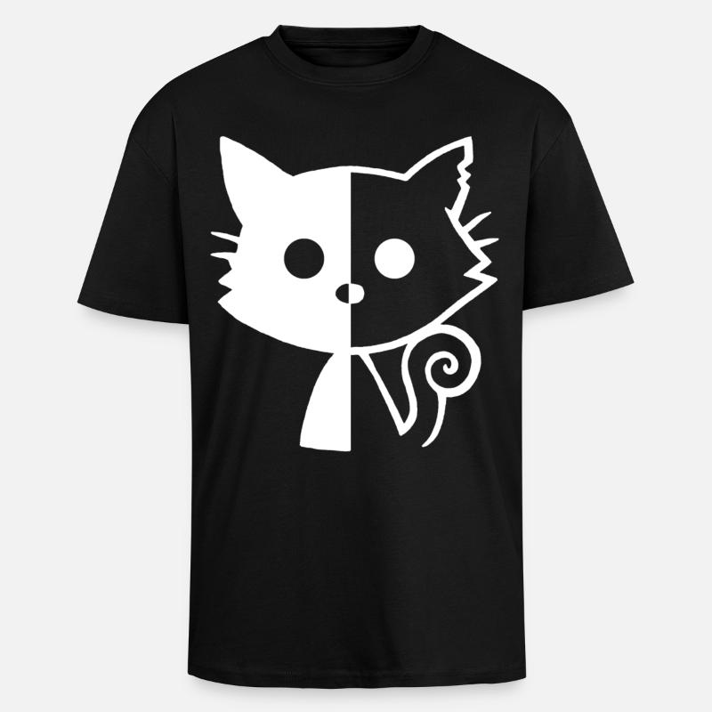 Chat yin et yang (blanc) - T-shirt unisexe oversize épais - noir