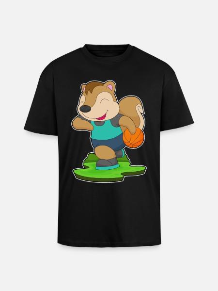 Squirrel Basketball Player Basketball - Unisex Oversized Heavyweight T-shirt - black