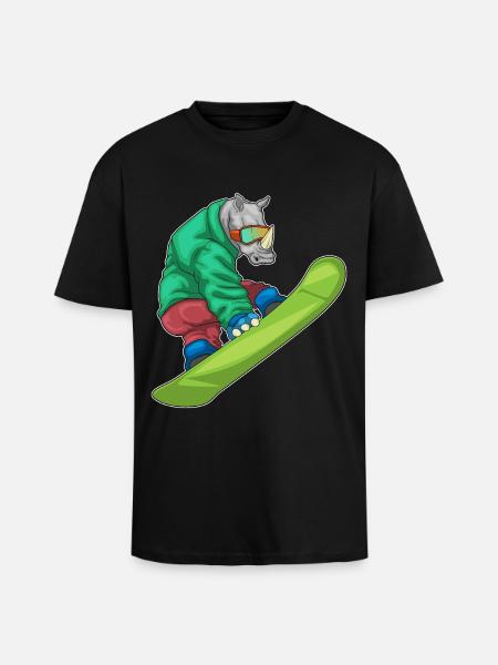 Rhino Snowboarder Snowboard - Unisex Oversized Heavyweight T-shirt - black