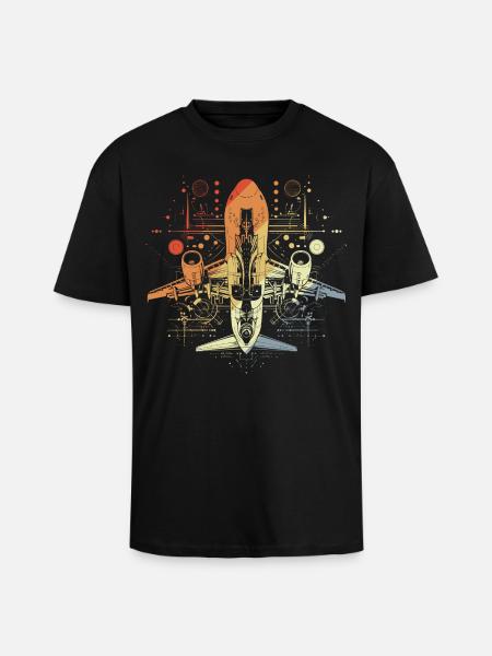 Airplane Drawing Retro Look - Unisex Oversized Heavyweight T-shirt - black