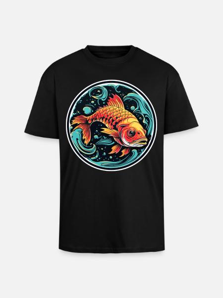 Fish Illustration - Unisex Oversized Heavyweight T-shirt - black