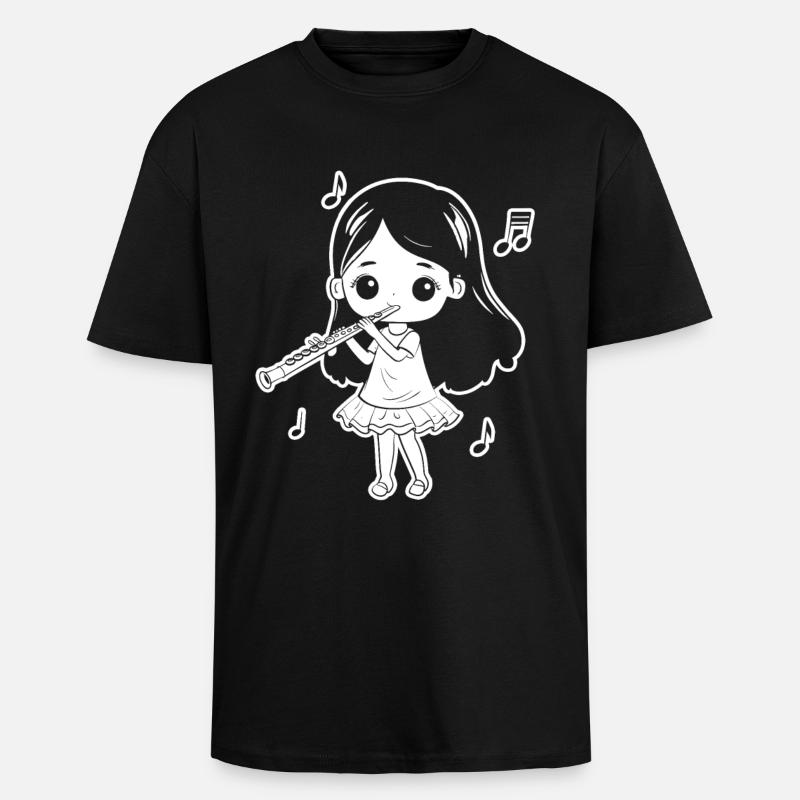 Lustiges Flötenmädchen Comic Look - Oversized Heavyweight Unisex T-Shirt - Schwarz